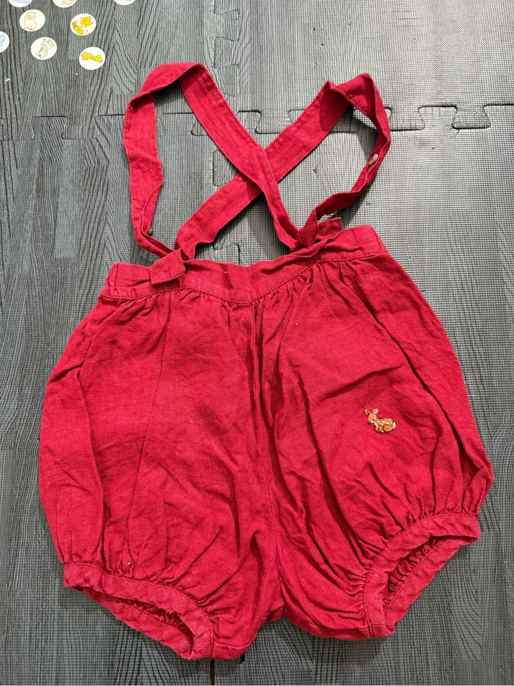 All the beautiful linen kids red suspenders short